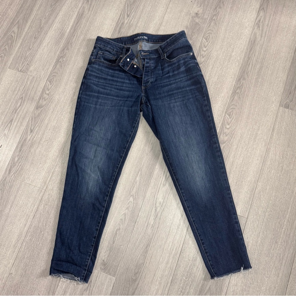 Maurices‎ Womens Skinny Relaxed Boyfriend Jeans Distressed Raw Hem Blue Size 14W